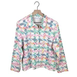 Alfred Dunner Linen Mixed Print Plaid Patchwork Jacket Shacket Size 10 NWT